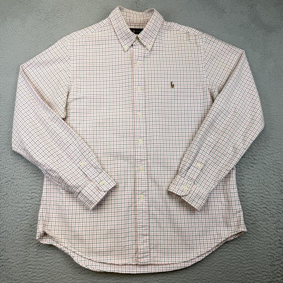 Ralph Lauren Shirt Mens Large Pink Blue Plaid Check Button Down Cotton Oxford - Picture 2 of 14